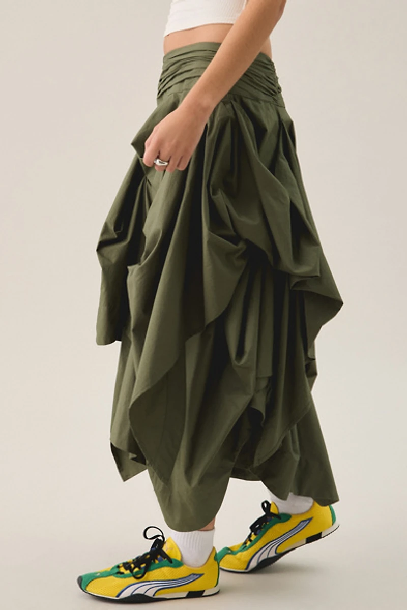 AllSaints Brynne Ruched Asymmetric Midi Skirt