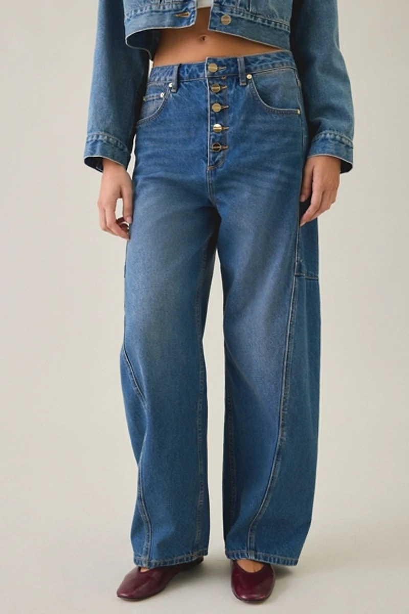 AllSaints Carter Button-Fly Mid-Rise Barrel Jeans