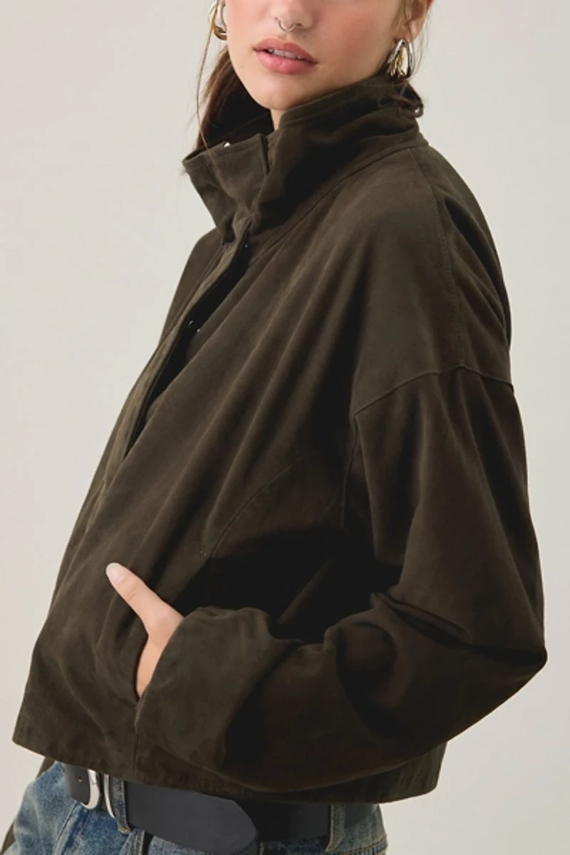 AllSaints Ryder Funnel Neck Suede Jacket