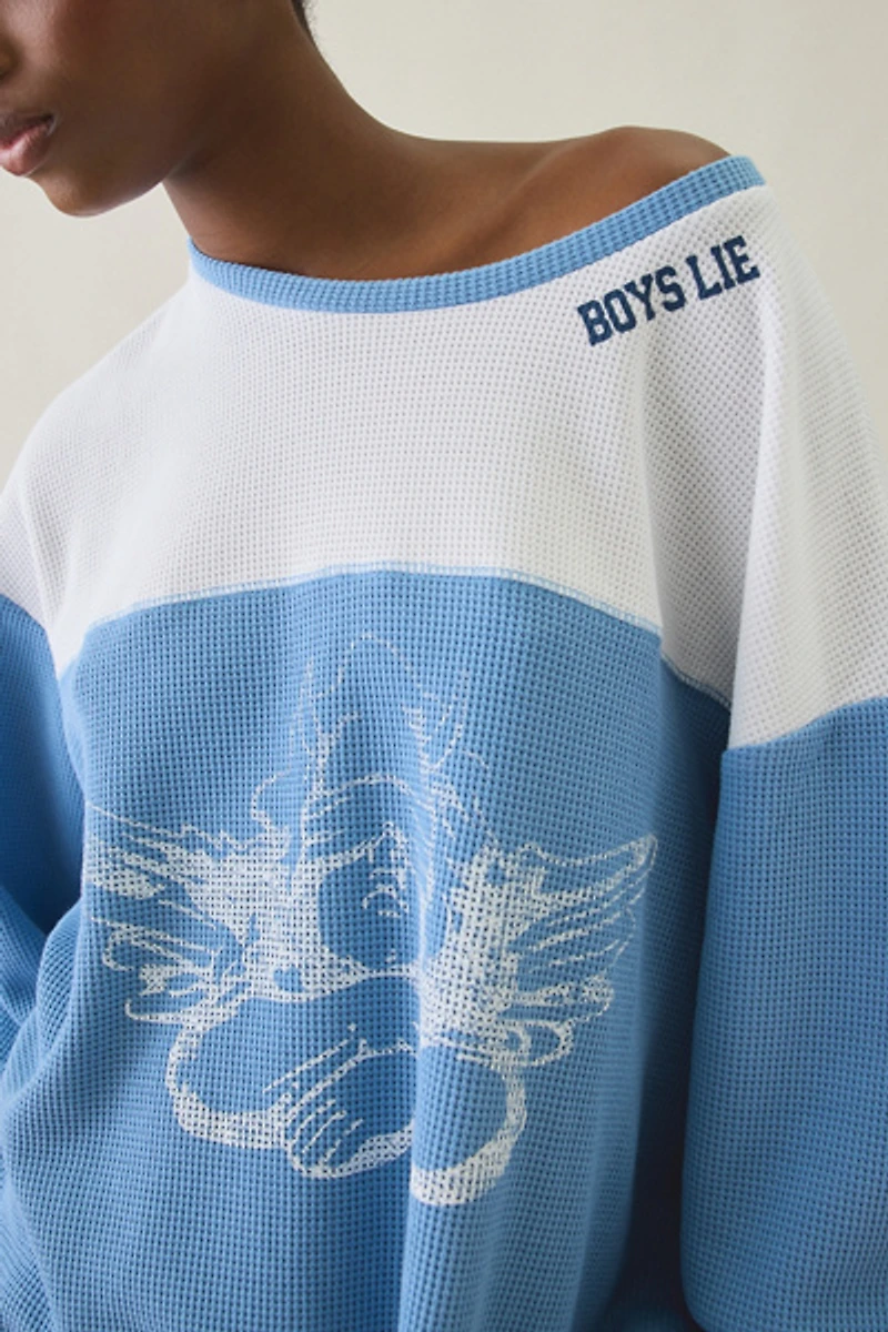 Boys Lie Varsity Blues Graphic Thermal Long Sleeve Tee