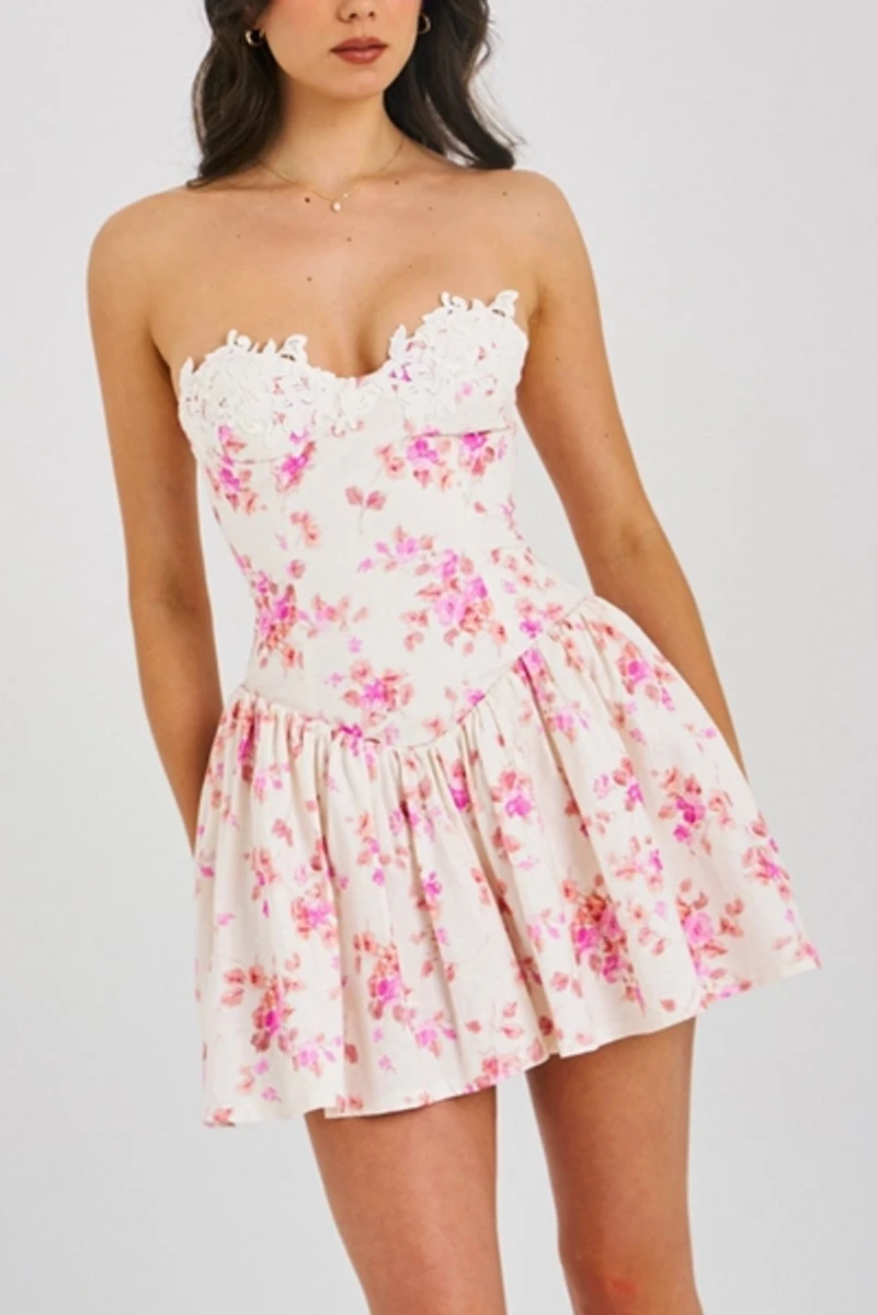 Miss Circle Samara Floral Linen Corset Mini Dress