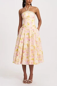 Miss Circle Zaina Floral Linen Halter Midi Dress