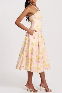 Miss Circle Zaina Floral Linen Halter Midi Dress