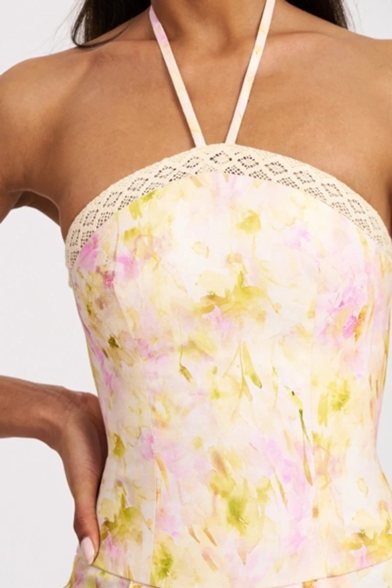 Miss Circle Zaina Floral Linen Halter Midi Dress