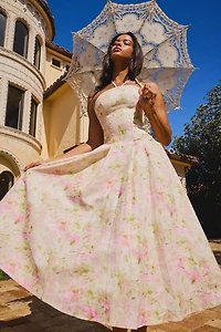 Miss Circle Zaina Floral Linen Halter Midi Dress