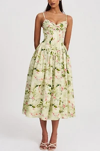Miss Circle Jacinda Floral Ruched Linen Midi Dress