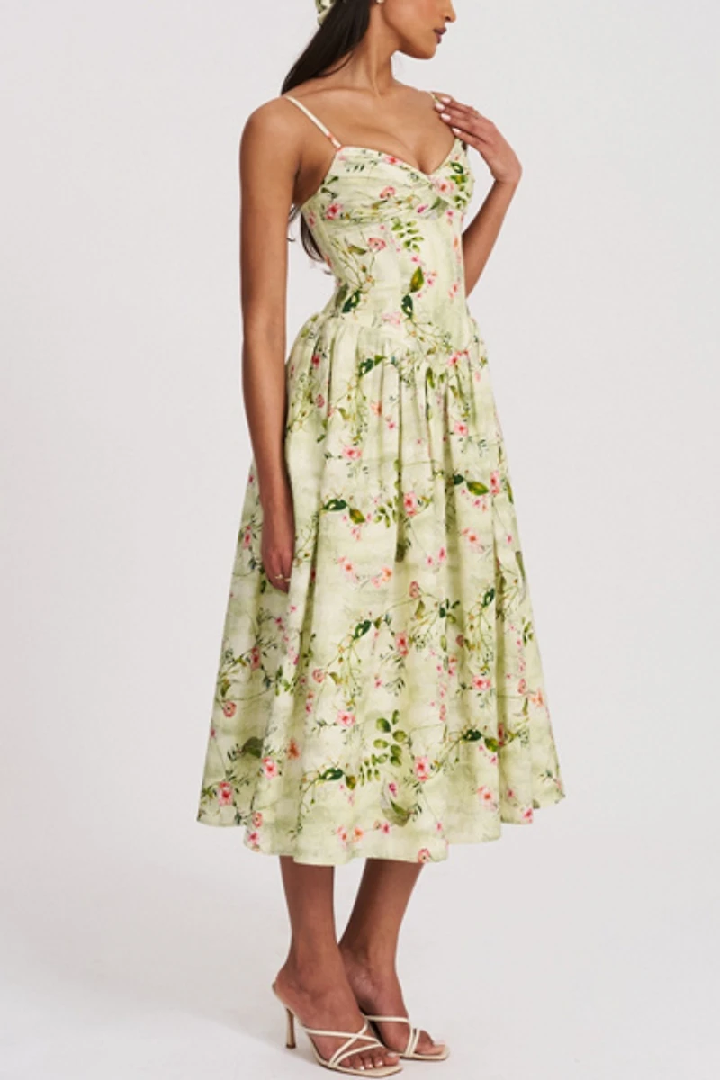 Miss Circle Jacinda Floral Ruched Linen Midi Dress