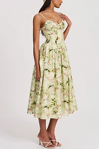 Miss Circle Jacinda Floral Ruched Linen Midi Dress