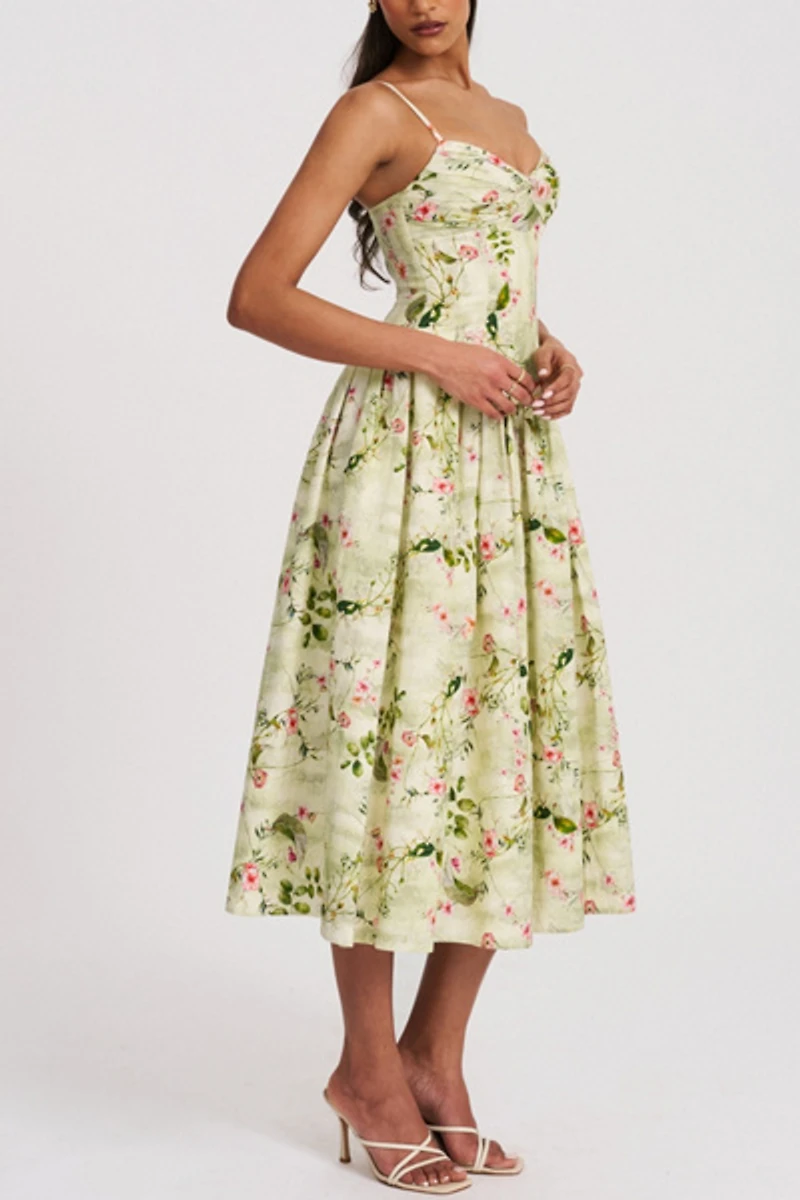 Miss Circle Jacinda Floral Ruched Linen Midi Dress