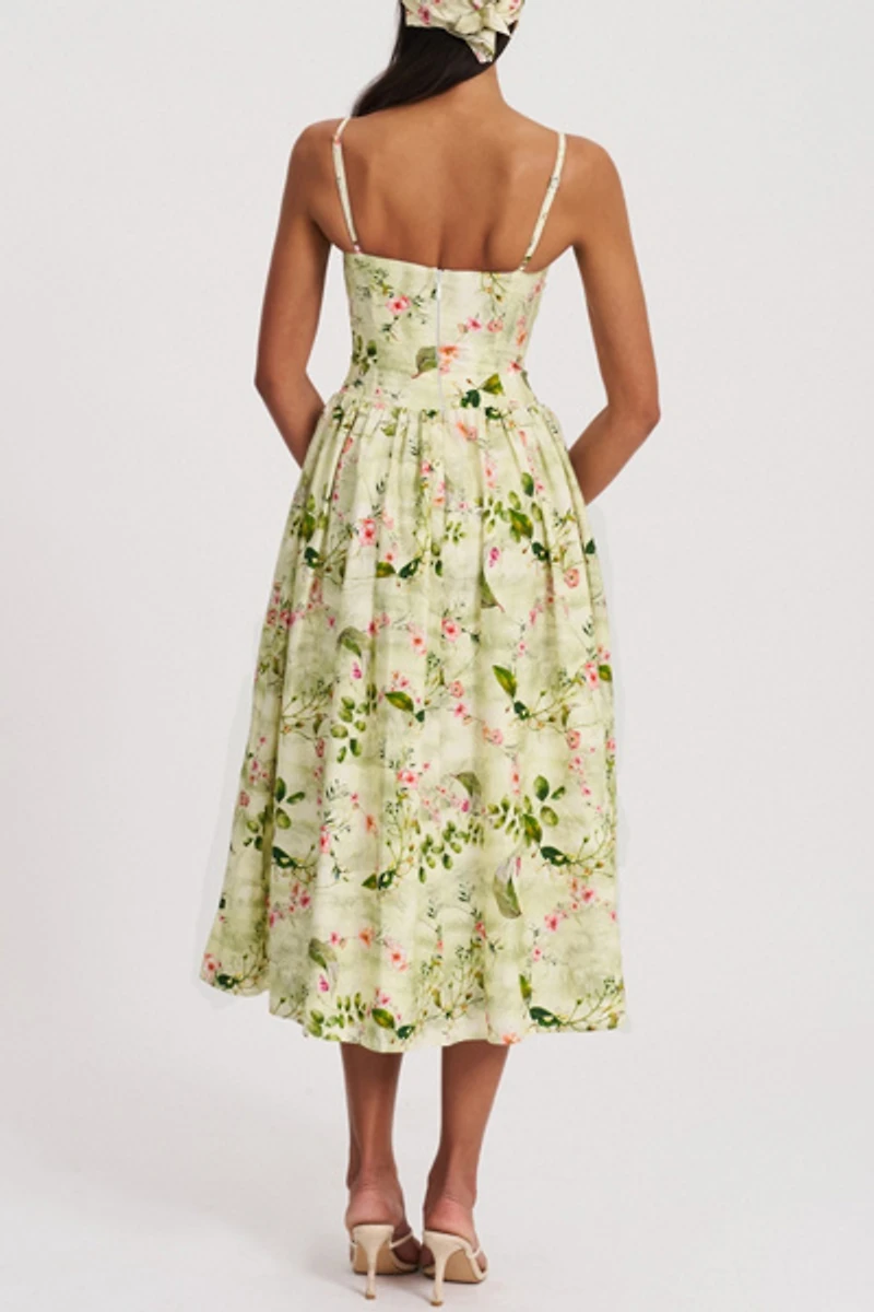 Miss Circle Jacinda Floral Ruched Linen Midi Dress