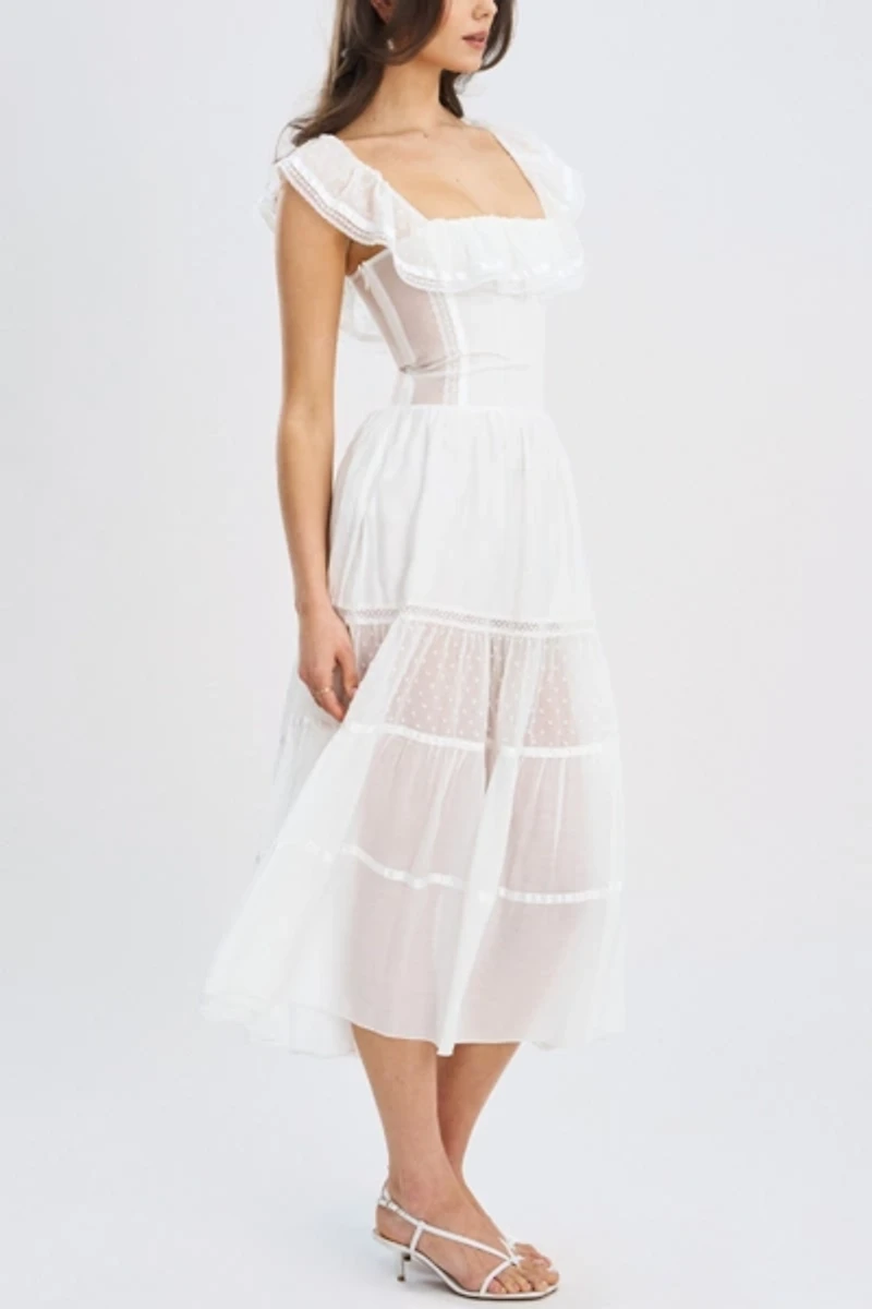 Miss Circle Eden Square Neck Ruffle Midi Dress