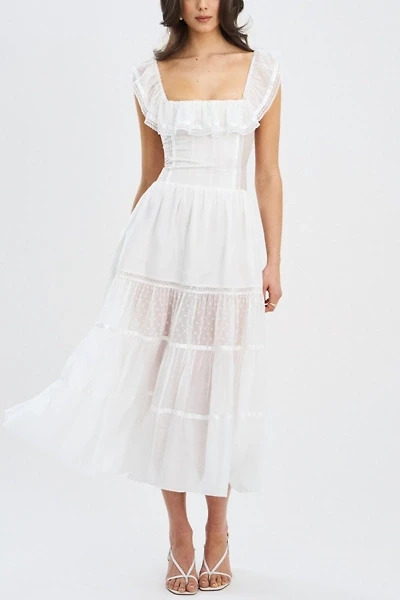 Miss Circle Eden Square Neck Ruffle Midi Dress