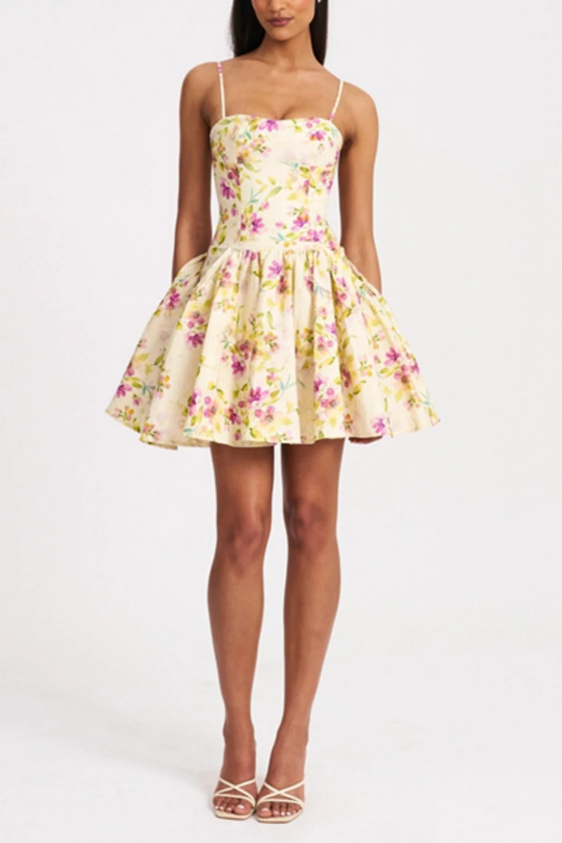 Miss Circle Valda Floral Linen Mini Dress