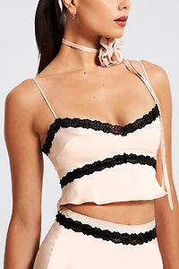 Miss Circle Yareli Lace Trim Satin Top