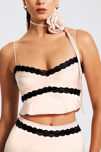 Miss Circle Yareli Lace Trim Satin Top