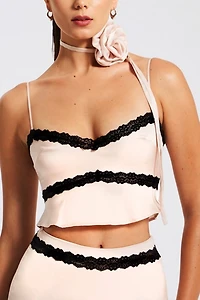 Miss Circle Yareli Lace Trim Satin Top