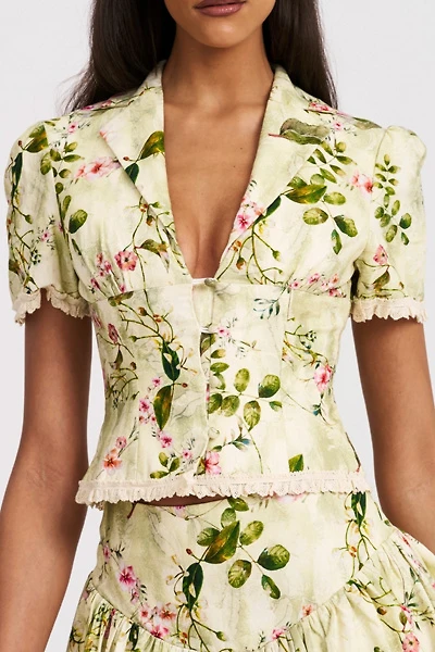 Miss Circle Zanella Floral Lace Trim Linen Top