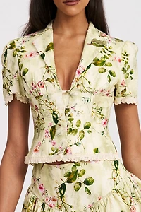 Miss Circle Zanella Floral Lace Trim Linen Top