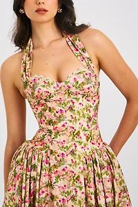 Miss Circle Niya Floral Linen Halter Maxi Dress