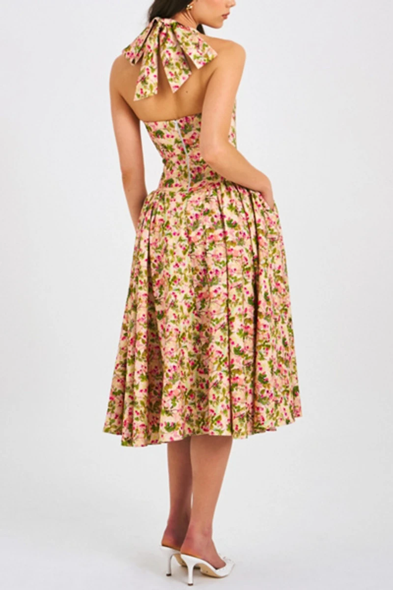 Miss Circle Niya Floral Linen Halter Maxi Dress