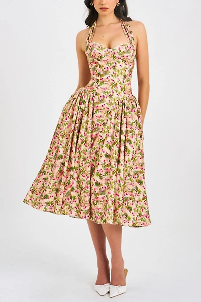 Miss Circle Niya Floral Linen Halter Maxi Dress