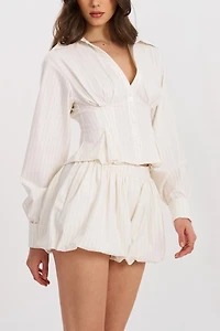 Miss Circle Sylvia Pinstripe Deep V Pleated Shirt