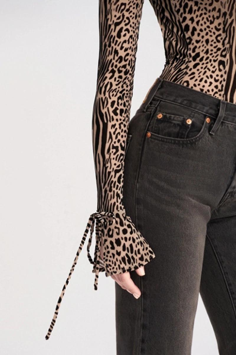 Miss Circle Ibera Animal Print Burnout Velvet Bodysuit