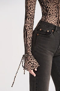 Miss Circle Ibera Animal Print Burnout Velvet Bodysuit