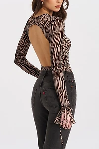 Miss Circle Ibera Animal Print Burnout Velvet Bodysuit