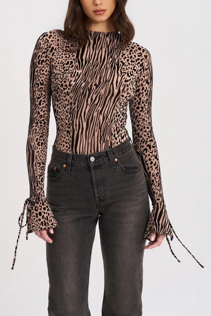 Miss Circle Ibera Animal Print Burnout Velvet Bodysuit