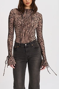 Miss Circle Ibera Animal Print Burnout Velvet Bodysuit