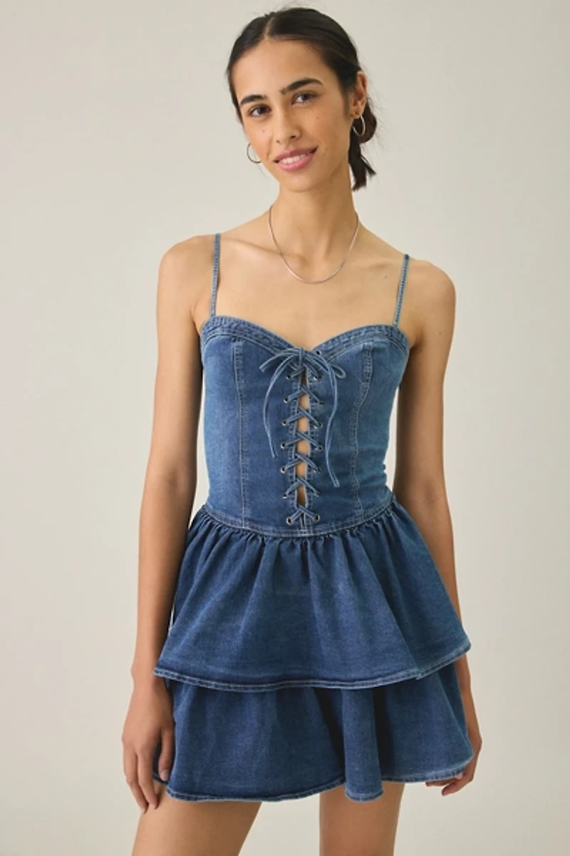 BDG Sweet Talker Denim Corset Mini Dress