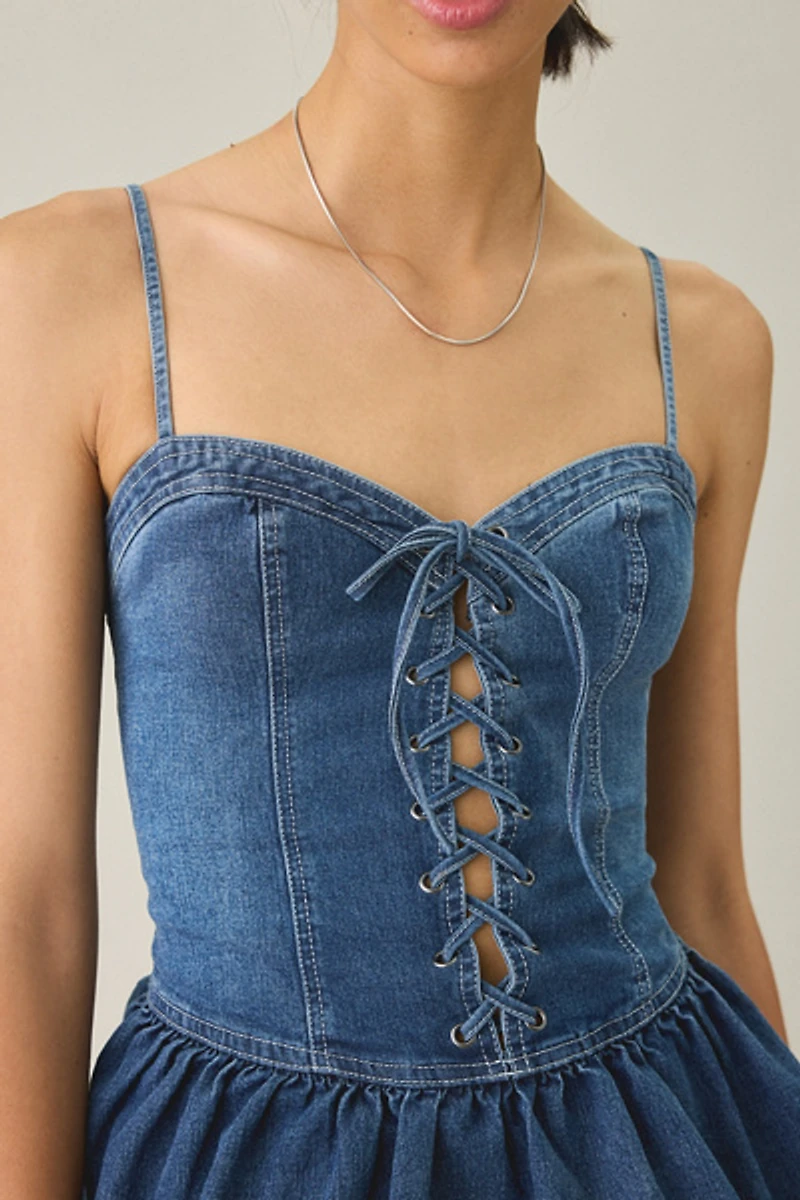 BDG Sweet Talker Denim Corset Mini Dress