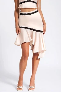 Miss Circle Yahvi Lace Trim Satin Skirt
