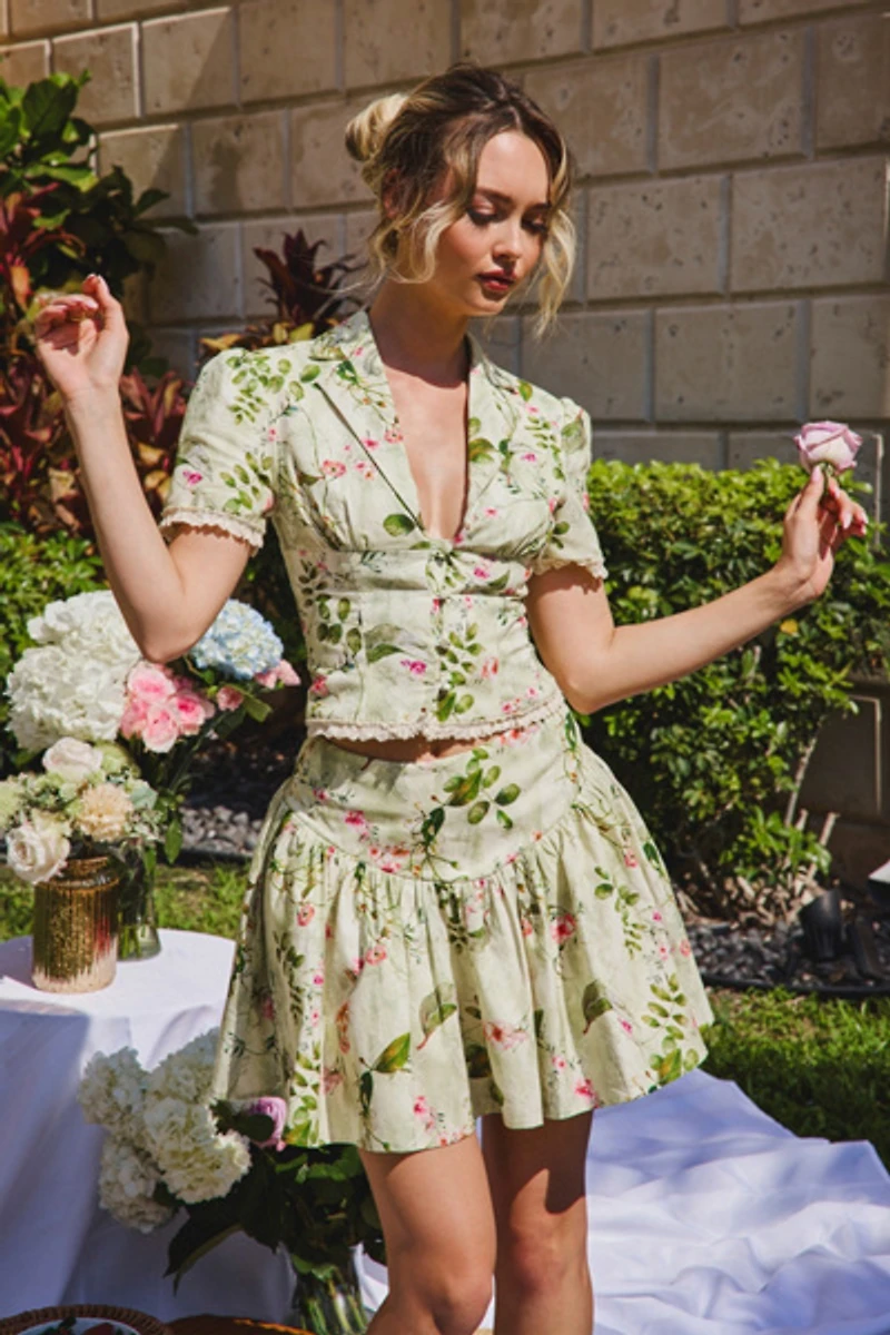 Miss Circle Zanelle Floral Drop Waist Linen Skirt