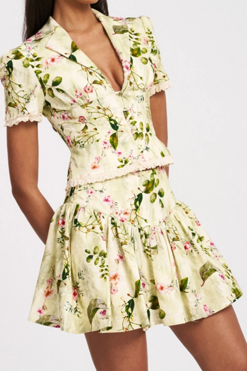 Miss Circle Zanelle Floral Drop Waist Linen Skirt