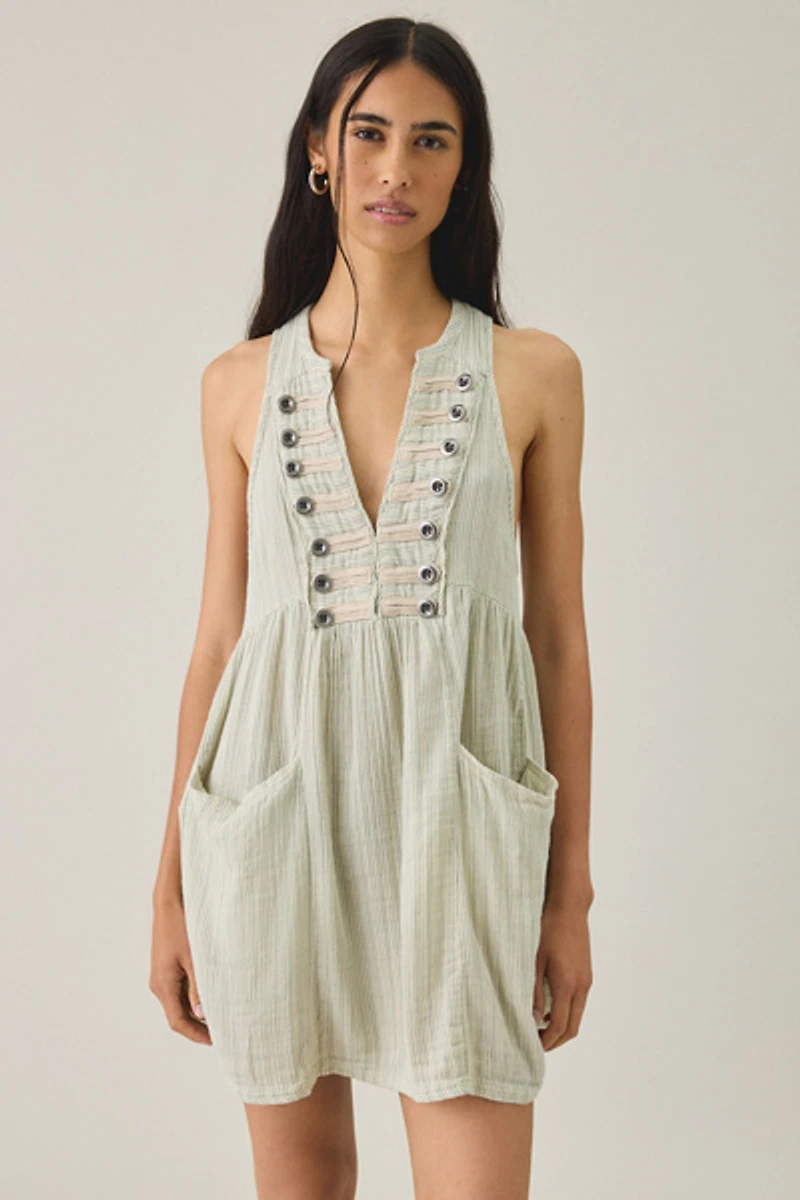 BDG Cadet Button Sleeveless Shift Mini Dress