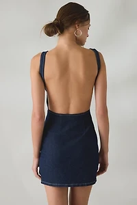 UO Nightingale Plunging Keyhole Open-Back Denim Mini Dress