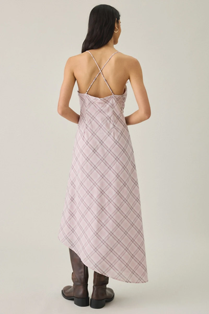 Kimchi Blue Posey Asymmetric Lace Trim Slip Midi Dress