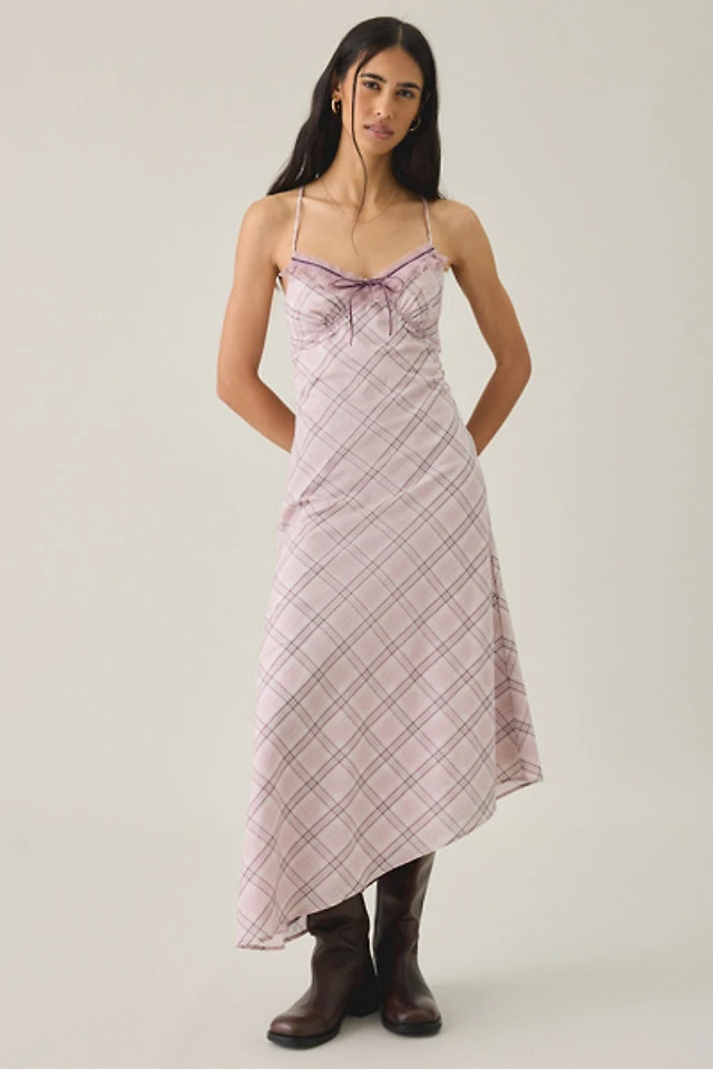 kimchi blue cora lace trim printed asymmetrical midi dress Ruffled Romance Cutout Tie-Back Slip Urban outfitters