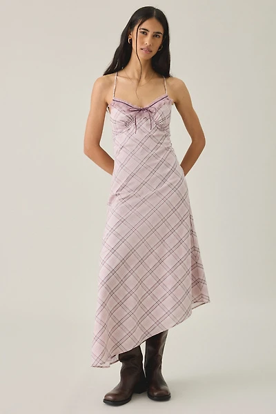 Kimchi Blue Posey Asymmetric Lace Trim Slip Midi Dress