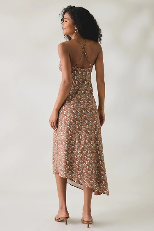 Kimchi Blue Ruffled Romance Cutout Tie-Back Slip Midi Dress