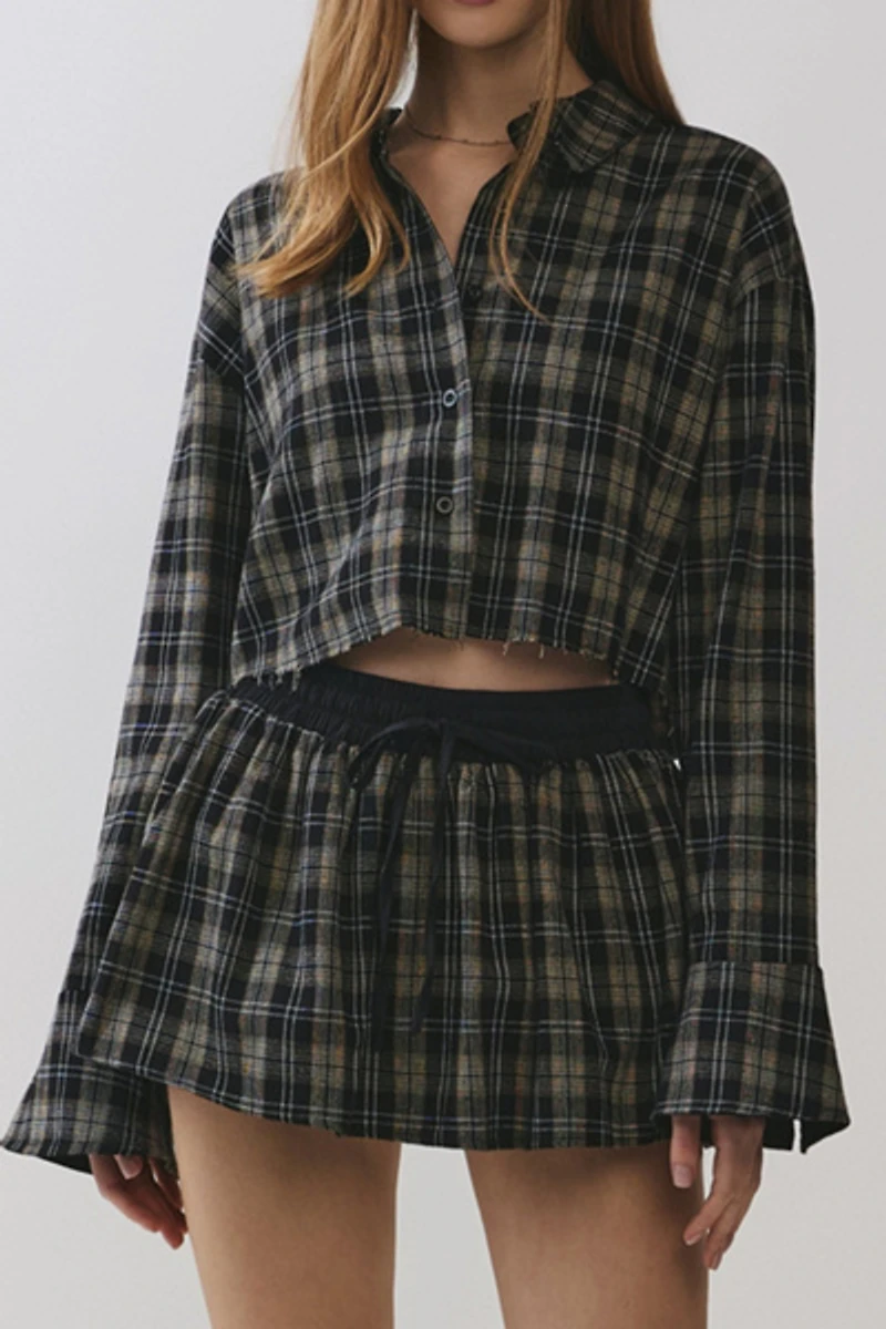 Personal Code Paloma Cropped Plaid Button Down Shirt