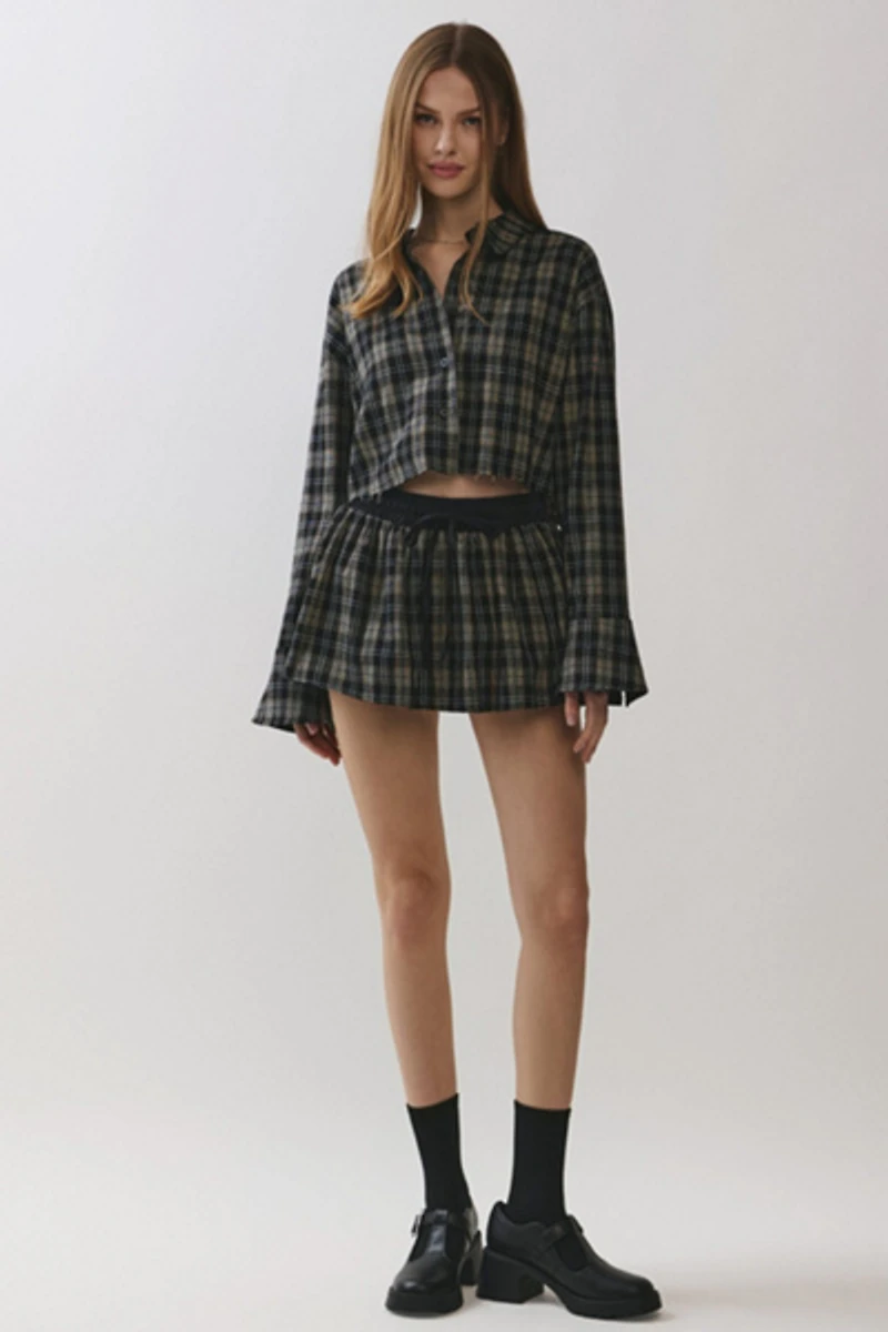 Personal Code Paloma Cropped Plaid Button Down Shirt
