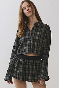 Personal Code Paloma Cropped Plaid Button Down Shirt