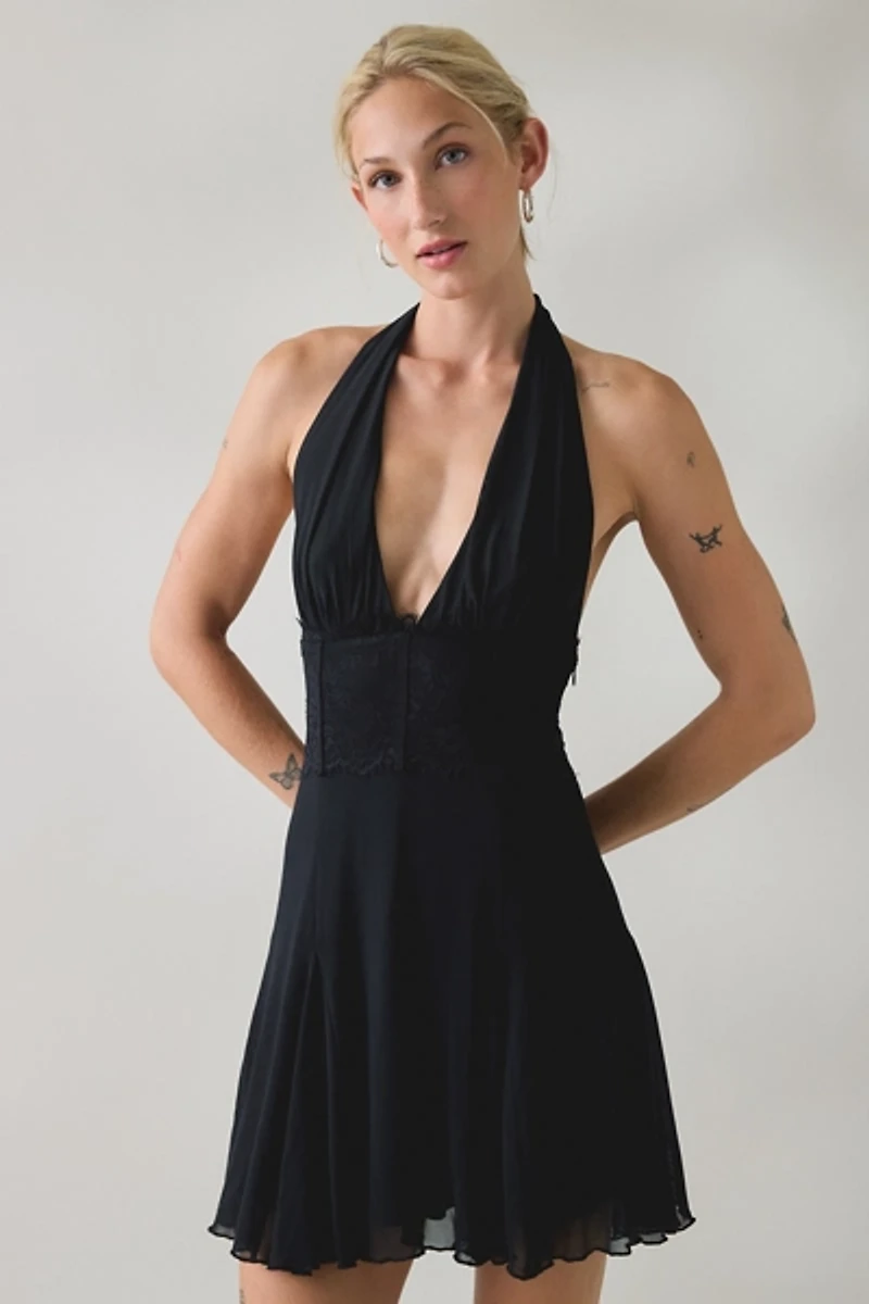 Kimchi Blue First Dance Plunging Halter Neck Mini Dress