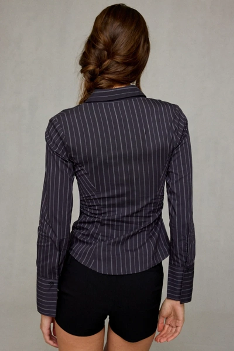 UO Leilani Asymmetric Slim Button Down Shirt