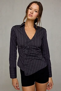 UO Leilani Asymmetric Slim Button Down Shirt