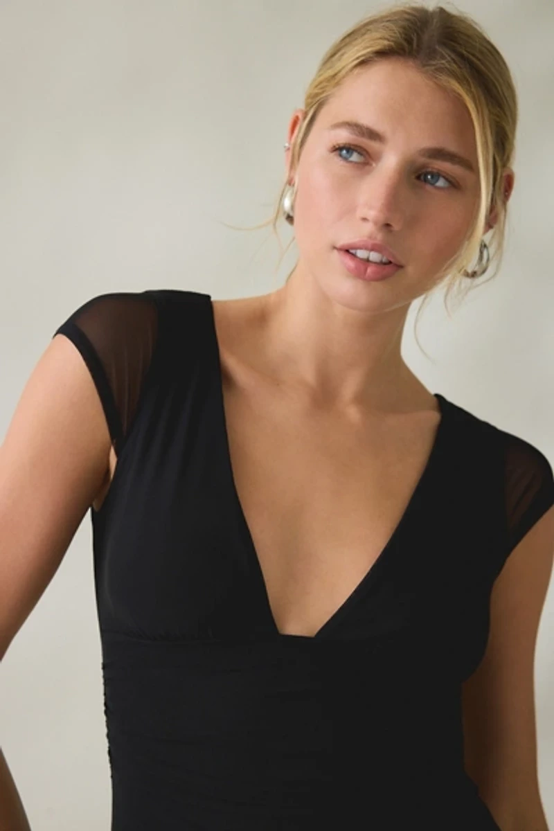 UO About Time Plunging V-Neck Cap Sleeve Mini Dress