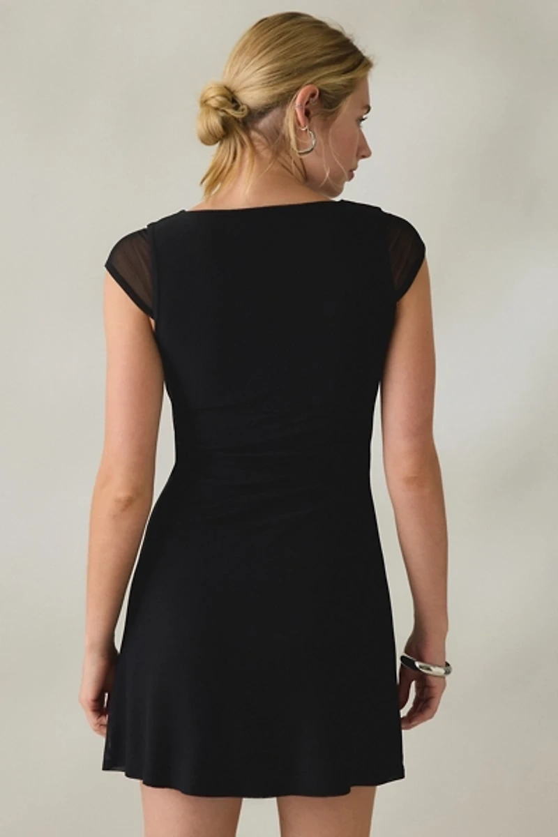 UO About Time Plunging V-Neck Cap Sleeve Mini Dress